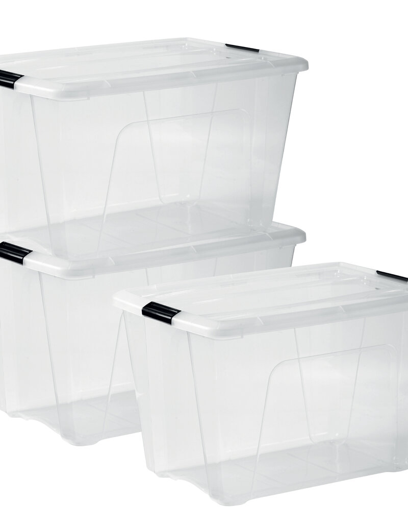 IRIS plastic opbergdoos met deksel, 60L, Set van 3, doorzichtig, NTB-60