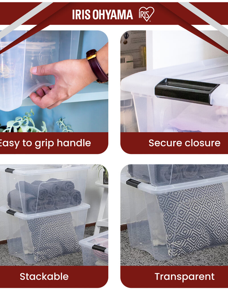 IRIS plastic opbergdoos met deksel, 60L, Set van 3, doorzichtig, NTB-60