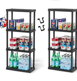 IRIS set of 2 plastic storage shelves, 100 kg capacity, 4 levels, black, PRS-M4