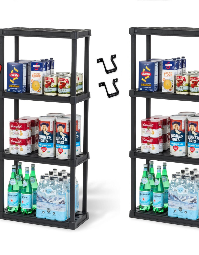 IRIS set van 2 plastic opslagplanken, 100 kg capaciteit, 4 niveaus, zwart, PRS-M4