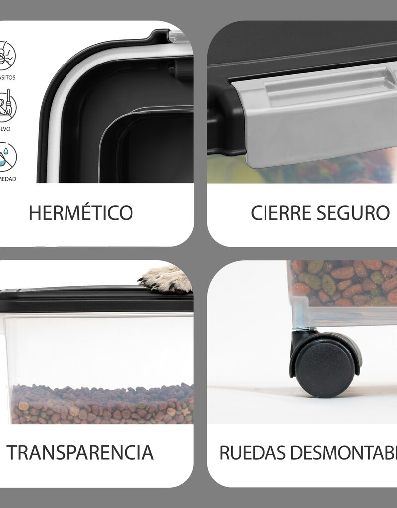 IRIS BPA-vrije luchtdichte dierenvoerverpakking, klapdeksel, 35L, MP-8, zwart