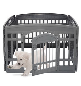 IRIS indoor play pen for dogs, outdoor with 4 panels and lockable door, H60cm, Eco Grey, plastic, CI-604E