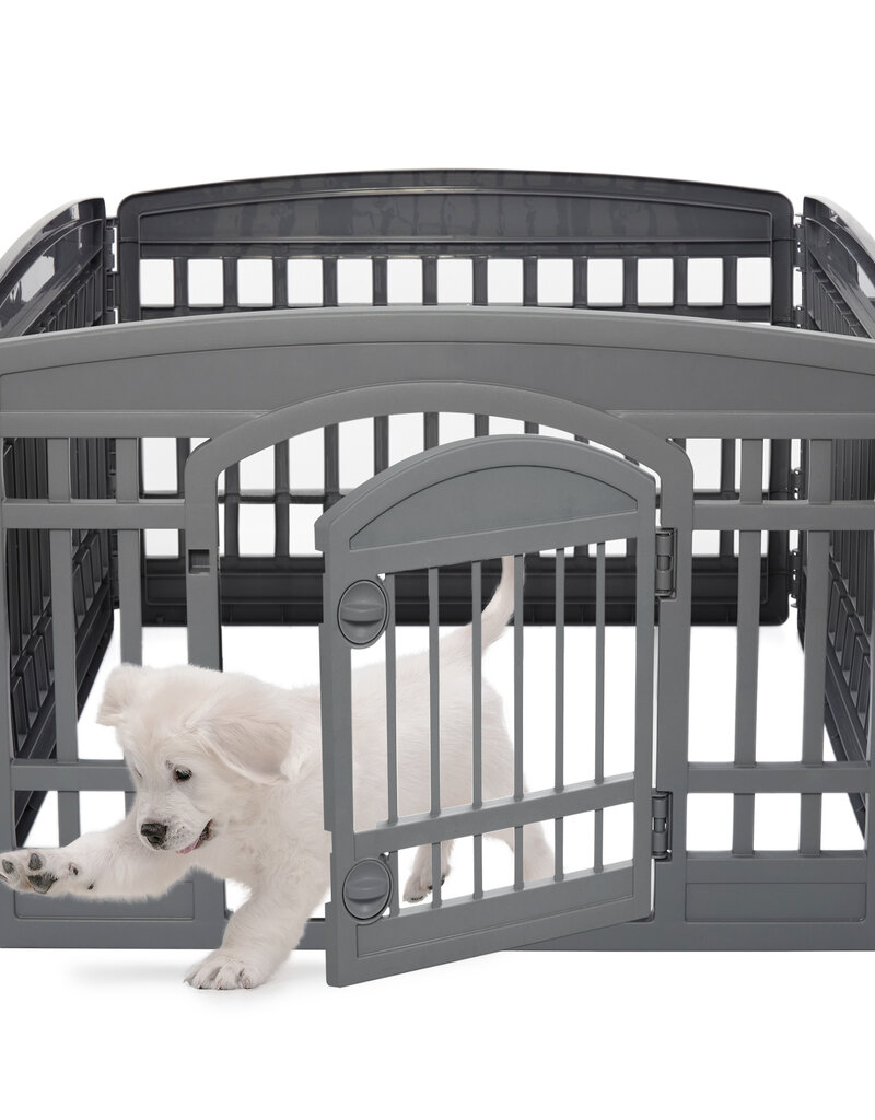 IRIS binnenspeelren voor honden, buiten met 4 panelen en afsluitbare deur, H60cm, Eco Grey, plastic, CI-604E