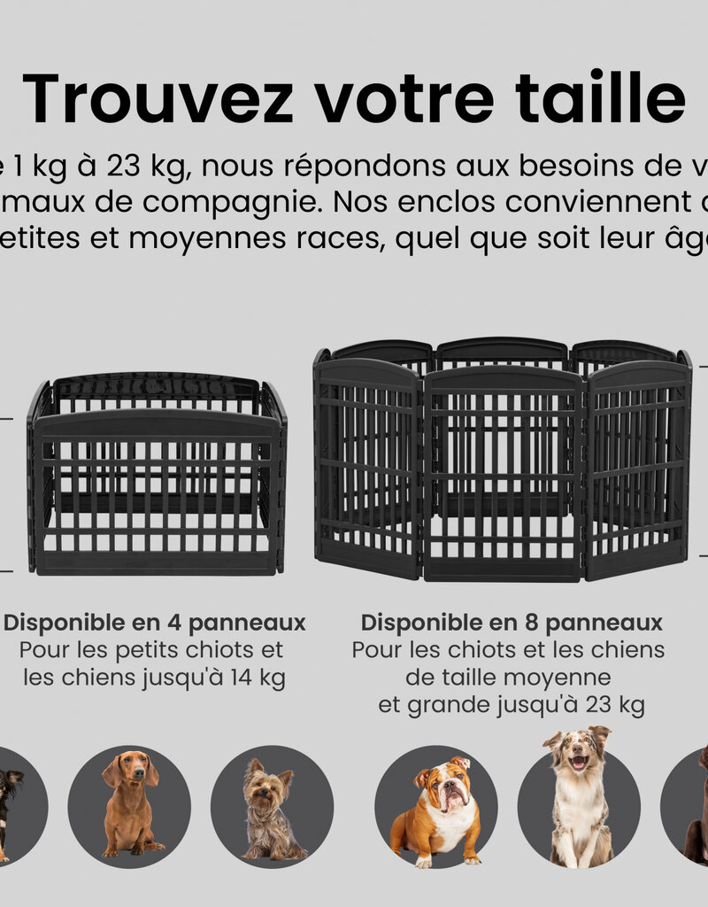 IRIS binnenspeelren voor honden, buiten met 4 panelen en afsluitbare deur, H60cm, Eco Grey, plastic, CI-604E