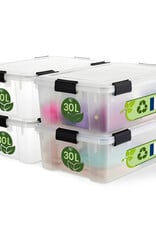 IRIS Plastic luchtdichte opslagdoos, 30L, Set van 4, Transparant, WSB-30