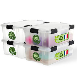 IRIS Plastic Airtight Storage Box, 30L, Set of 4, Transparent, WSB-30