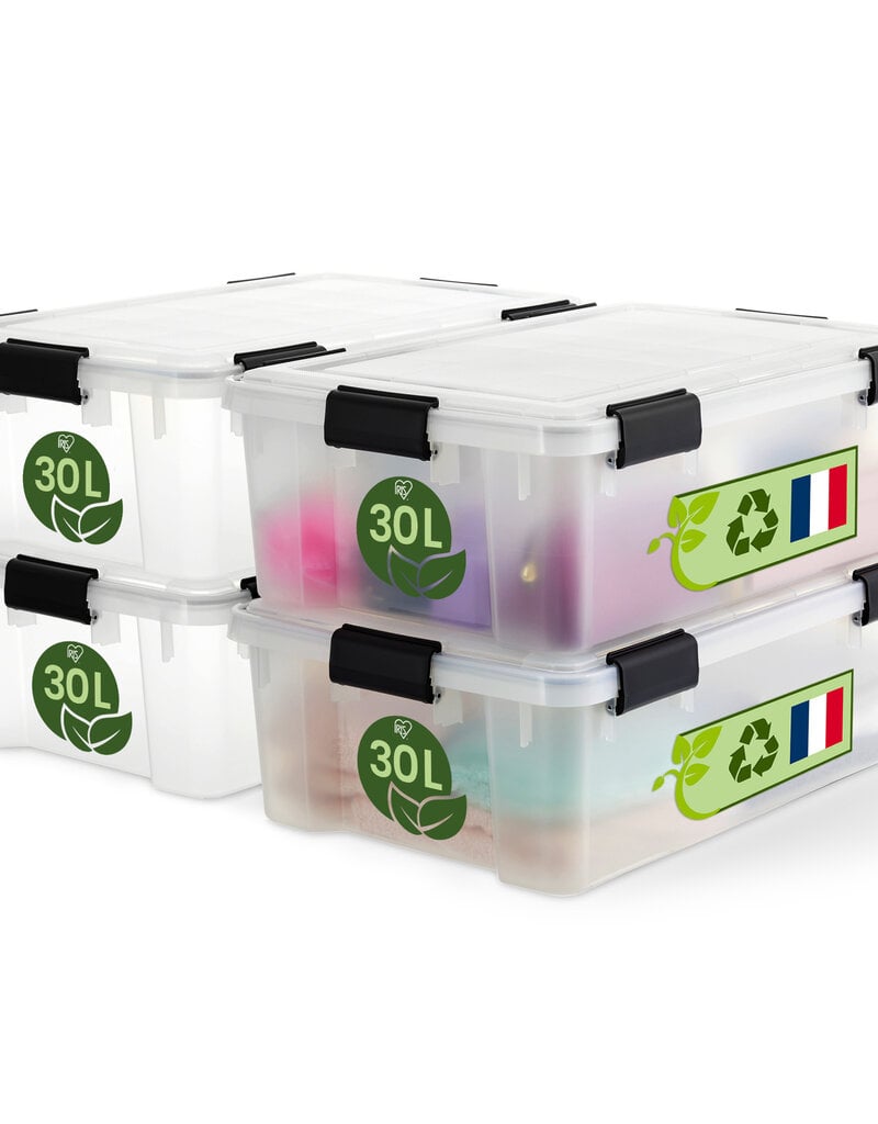 IRIS Plastic luchtdichte opslagdoos, 30L, Set van 4, Transparant, WSB-30
