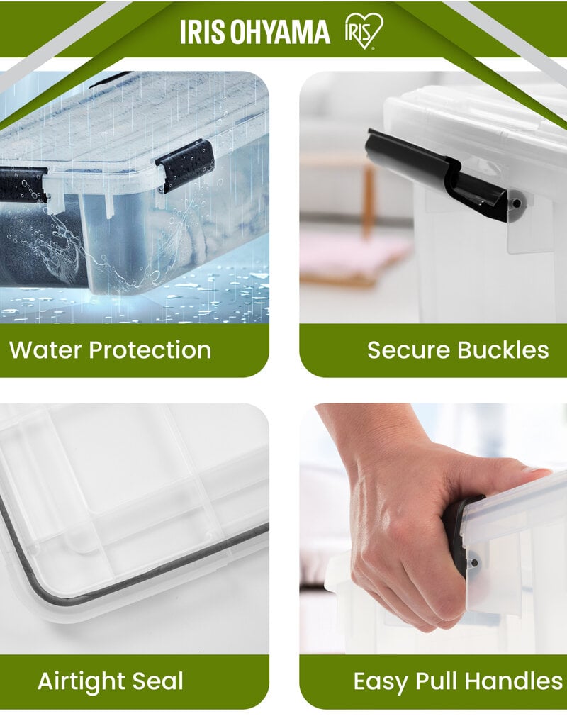 IRIS Plastic luchtdichte opslagdoos, 30L, Set van 4, Transparant, WSB-30