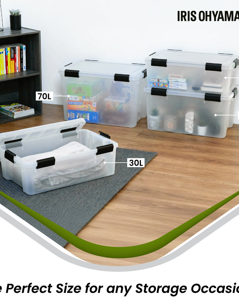 IRIS Plastic luchtdichte opslagdoos, 30L, Set van 4, Transparant, WSB-30