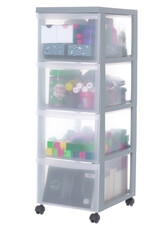 IRIS A4 plastic opslagtoren op wielen, 4 grote lades, grijs, DC-304