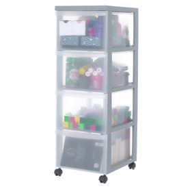 IRIS A4 Plastic Storage Tower on Wheels, 4 Large Drawers, Grey, DC-304