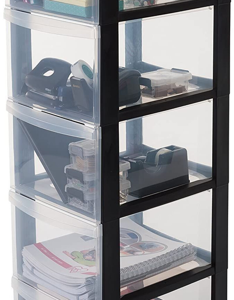 IRIS A4 plastic opslagtoren op wielen, 5 grote lades, zwart, DC-305