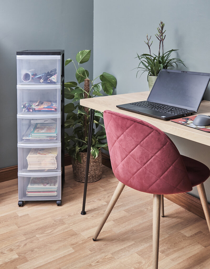 IRIS A4 plastic opslagtoren op wielen, 5 grote lades, zwart, DC-305