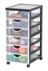IRIS opslagtoren met plastic wielen, 6 kleine lades, zwart, DDDC-360