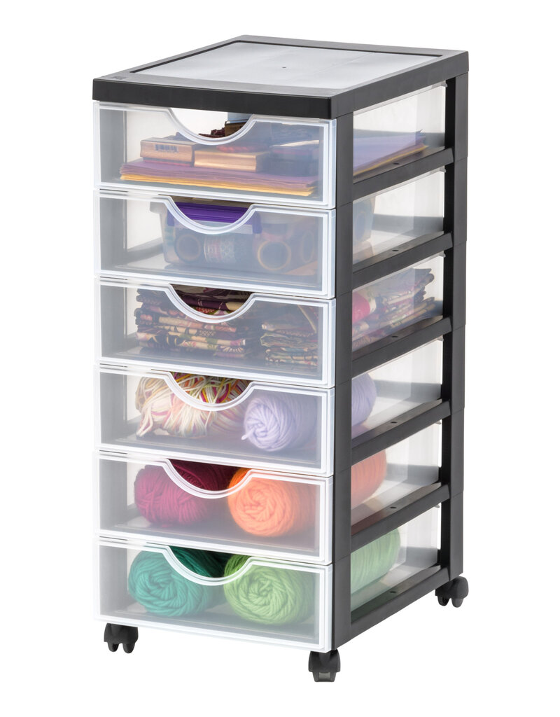 IRIS opslagtoren met plastic wielen, 6 kleine lades, zwart, DDDC-360