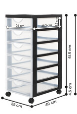 IRIS opslagtoren met plastic wielen, 6 kleine lades, zwart, DDDC-360