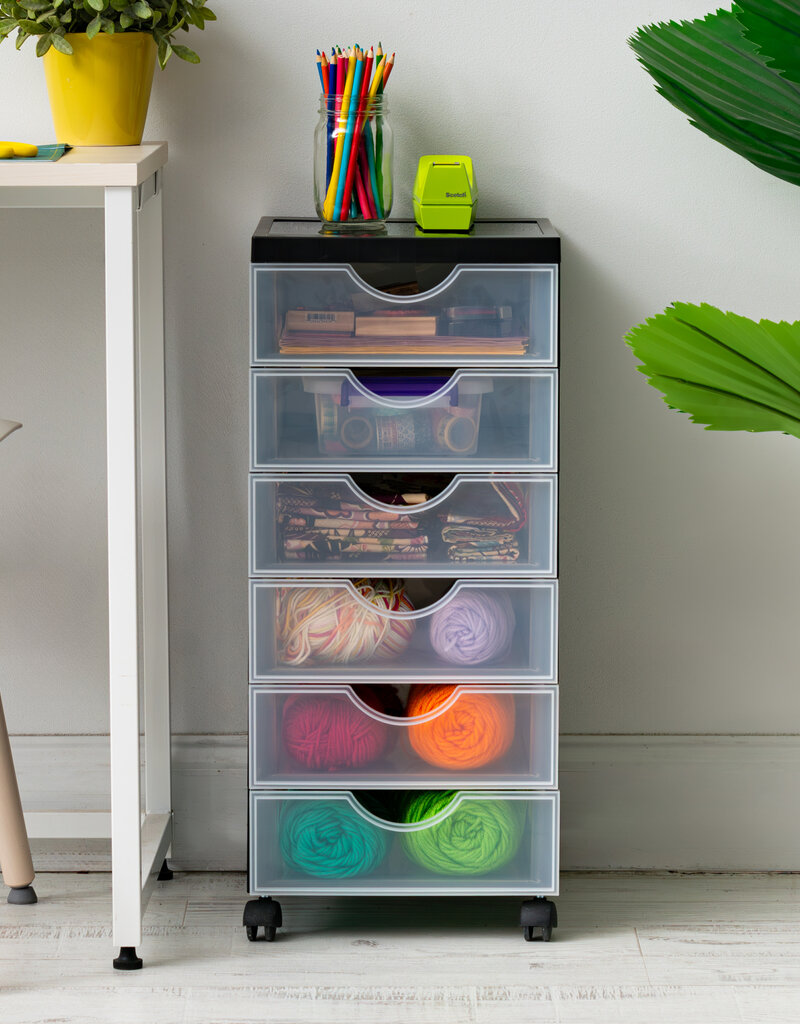 IRIS opslagtoren met plastic wielen, 6 kleine lades, zwart, DDDC-360