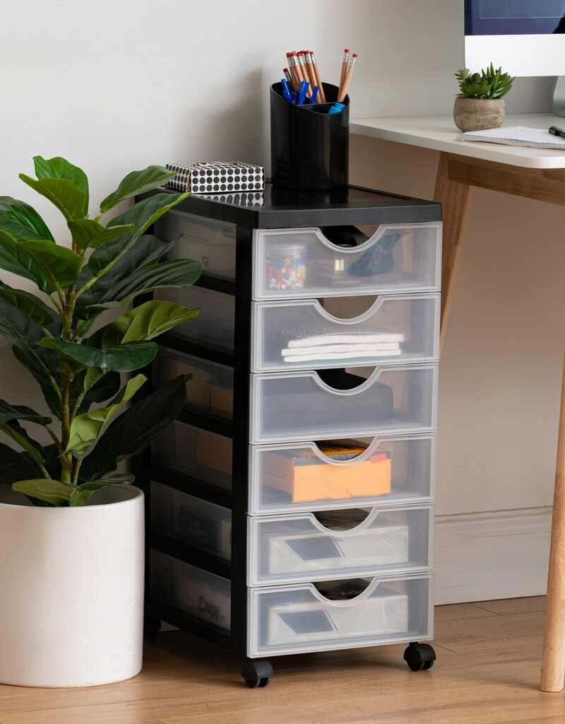 IRIS opslagtoren met plastic wielen, 6 kleine lades, zwart, DDDC-360