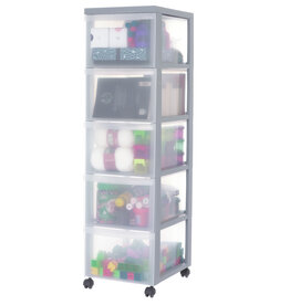 IRIS A4 Plastic Storage Tower on Wheels, 5 Large Drawers, Grey, DC-305