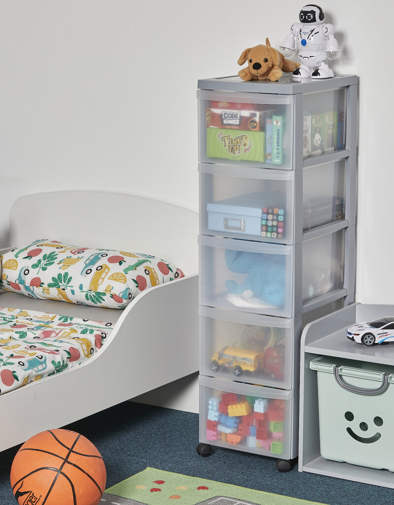 IRIS A4 plastic opslagtoren op wielen, 5 grote lades, grijs, DC-305