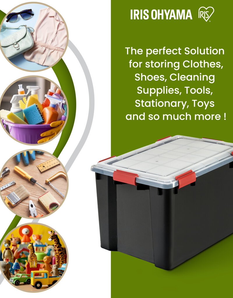 IRIS plastic luchtdichte opslagdoos, 70L, Unit, zwart, WSB-70