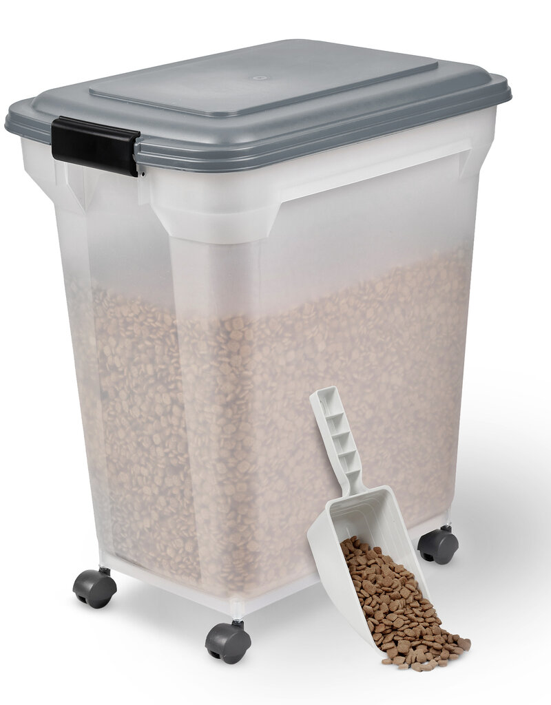 IRIS Kibble Box 45L voor 15 kg, luchtdicht, schop, wielen inbegrepen, voor hond en kat, ATS-L, grijs
