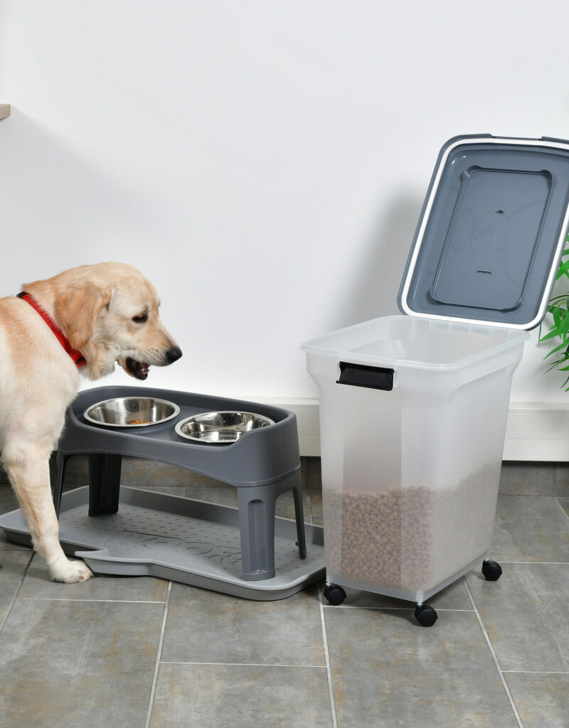 IRIS Kibble Box 45L voor 15 kg, luchtdicht, schop, wielen inbegrepen, voor hond en kat, ATS-L, grijs