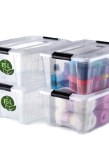 IRIS gerecycled plastic opbergdozen met deksel, 15L, set van 4, doorzichtig, NTB-15