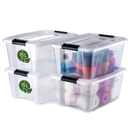 IRIS gerecycled plastic opbergdozen met deksel, 15L, set van 4, doorzichtig, NTB-15