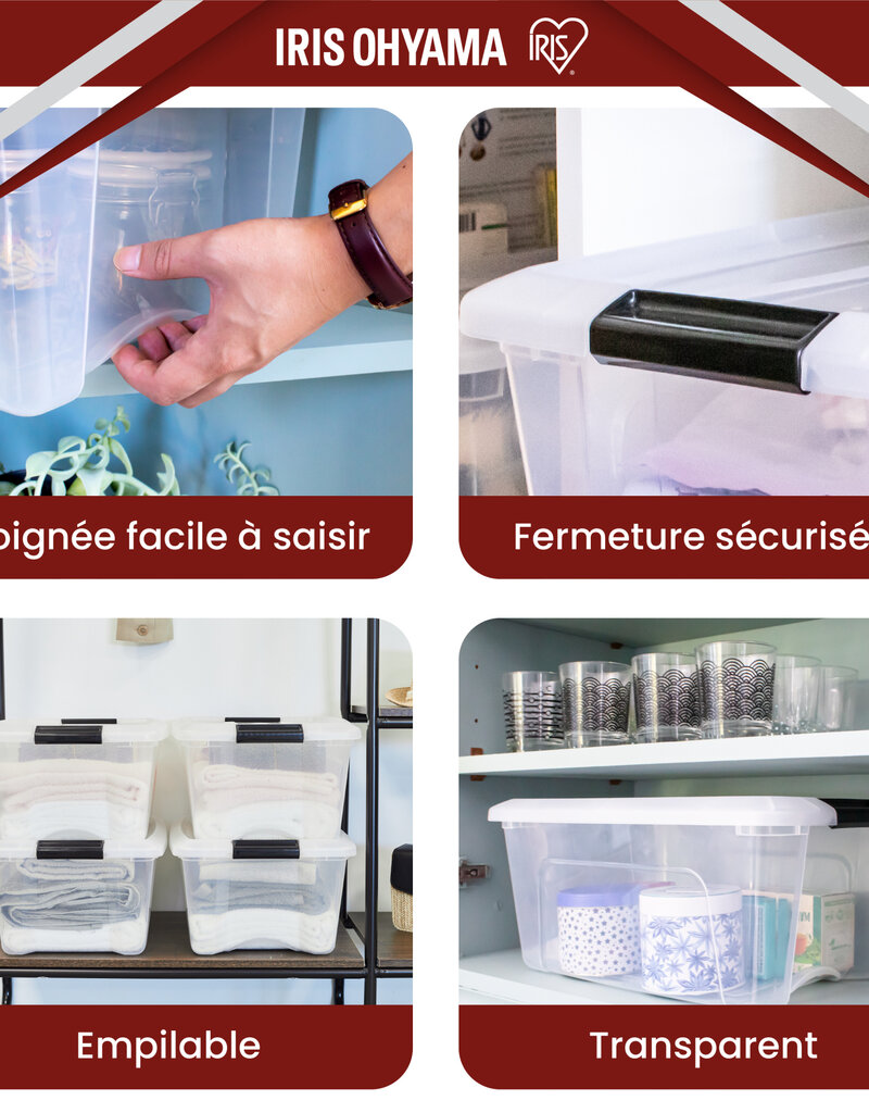 IRIS gerecycled plastic opbergdozen met deksel, 15L, set van 4, doorzichtig, NTB-15