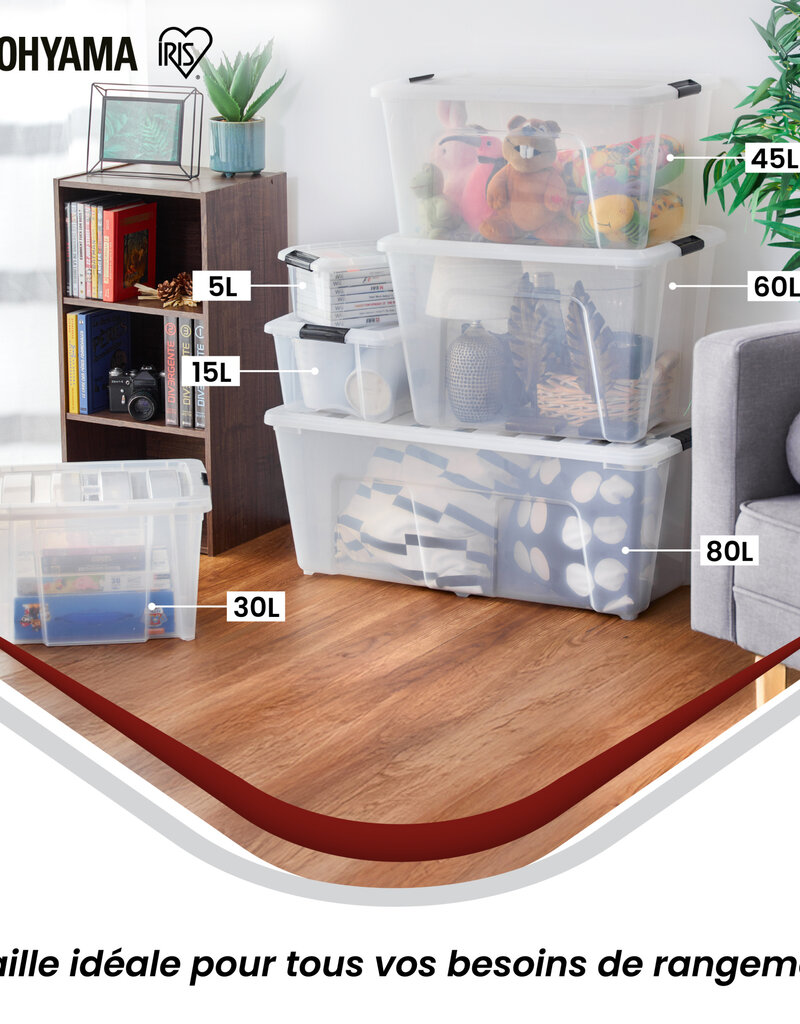 IRIS gerecycled plastic opbergdozen met deksel, 15L, set van 4, doorzichtig, NTB-15