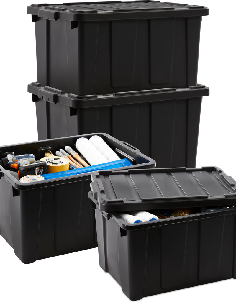 IRIS Opbergkoffer met zwaar deksel, 68L, Pak van 4, Zwart, DDSKT-700