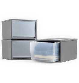IRIS stackable plastic drawers for clothes, 40L, set of 3, dark grey, for cabinet, bedroom, BC-NS-500D