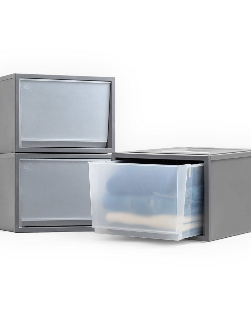 IRIS stapelbare plastic lades voor kleding, 40L, set van 3, donkergrijs, voor kast, slaapkamer, BC-NS-500D