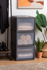 IRIS stapelbare plastic lades voor kleding, 40L, set van 3, donkergrijs, voor kast, slaapkamer, BC-NS-500D