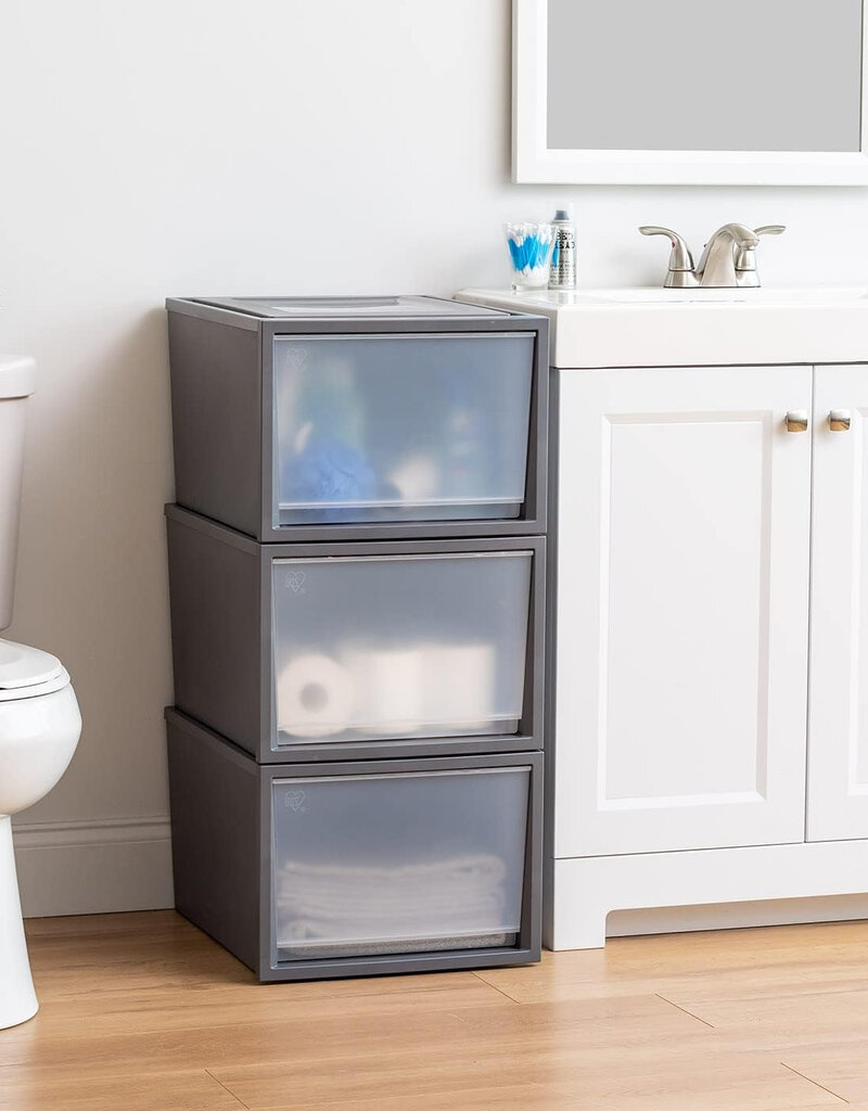 IRIS stapelbare plastic lades voor kleding, 40L, set van 3, donkergrijs, voor kast, slaapkamer, BC-NS-500D