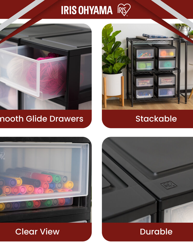 IRIS Opberglade, Plastic Bureau Opslagtoren, Set van 4, MSD-1, Zwart