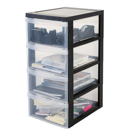 IRIS A4 plastic opslagtoren op wielen, 4 lades middelgroot, zwart, DC-004