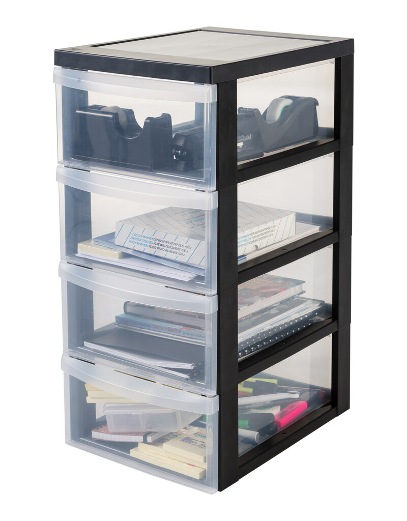 IRIS A4 plastic opslagtoren op wielen, 4 lades middelgroot, zwart, DC-004