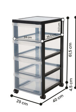 IRIS A4 plastic opslagtoren op wielen, 4 lades middelgroot, zwart, DC-004