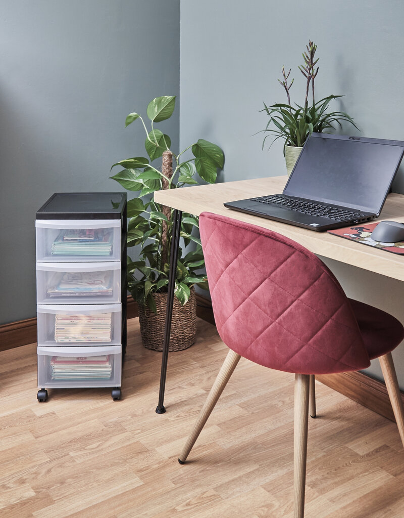 IRIS A4 plastic opslagtoren op wielen, 4 lades middelgroot, zwart, DC-004