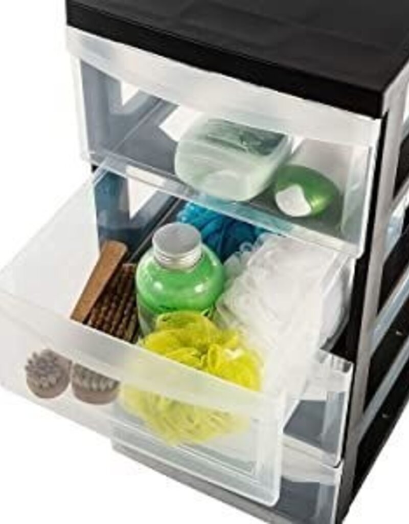 IRIS A4 plastic opslagtoren op wielen, 4 lades middelgroot, zwart, DC-004