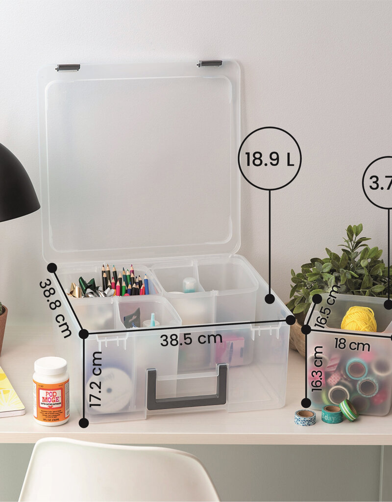 IRIS Plastic hobby opbergdoos, 25L, 4 vakken, doorzichtige DCB-4