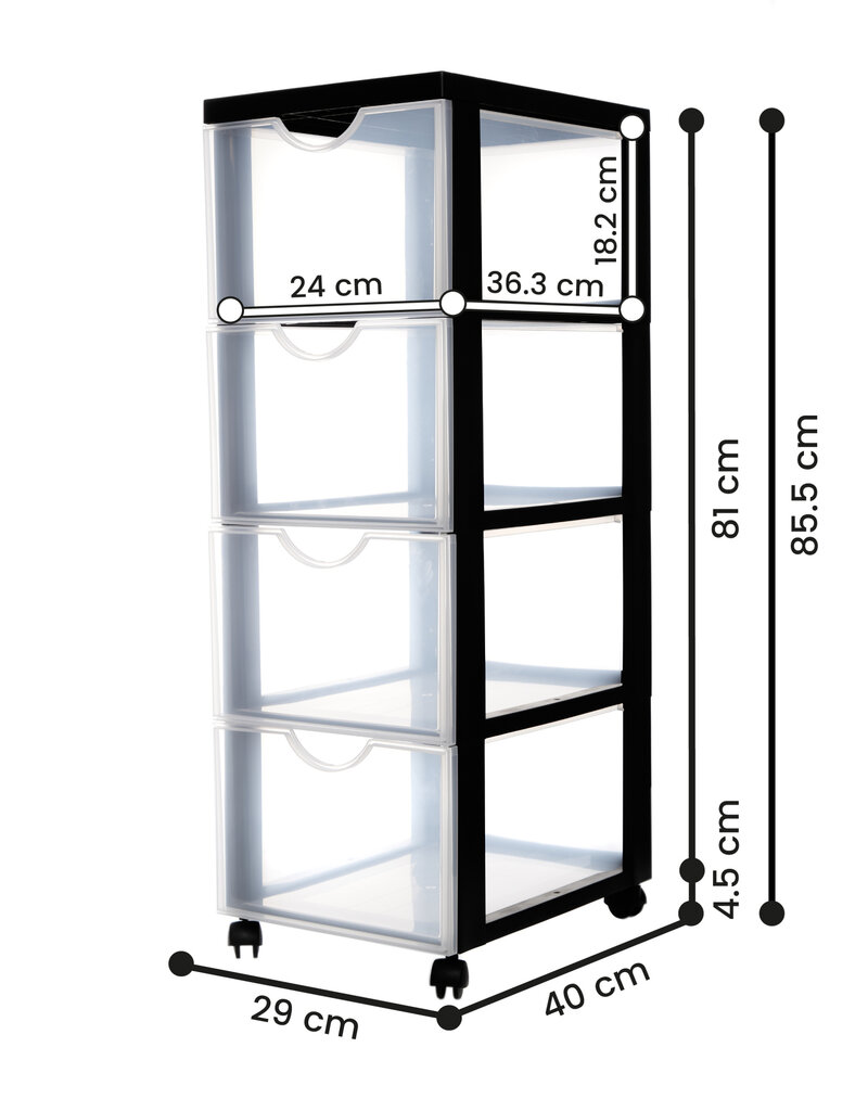 IRIS opslagtoren, plastic organizer, 4 grote lades, zwart, DDDC-304