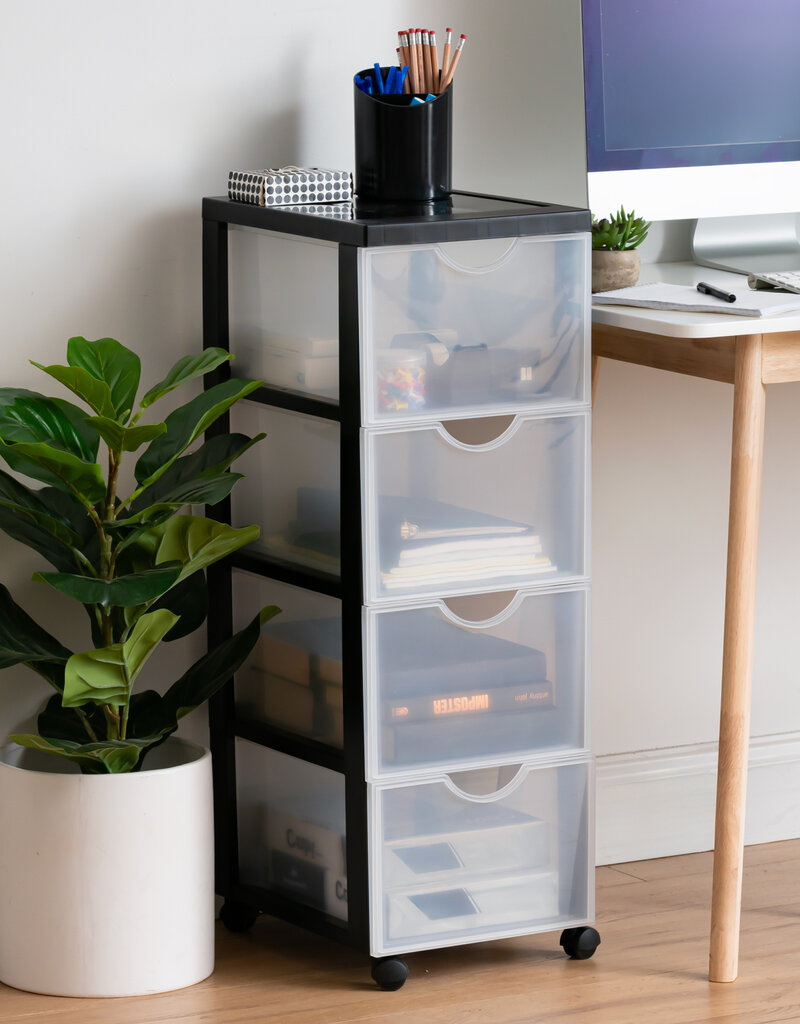 IRIS opslagtoren, plastic organizer, 4 grote lades, zwart, DDDC-304