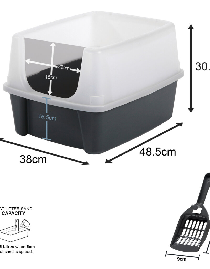 IRIS 2-pack, kattenbak, met hoge zijkanten, voor katten, CLH-12, grijs