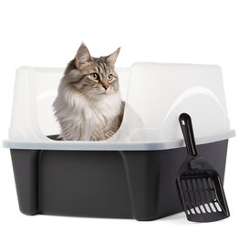 IRIS kattenbak met schop, zwart, makkelijk schoon, lekvrij, voor volwassen katten, kittens, DDCLH-12