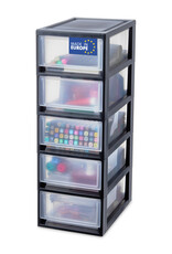 IRIS plastic opslagtoren, 5 7L lades, zwart, stapelbaar, badkamer, kleine doe-het-zelf, MSD-1