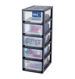 IRIS Plastic Storage Tower, 5 7L Drawers, Black, Stackable, Bathroom, Small DIY, MSD-1