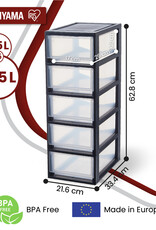 IRIS plastic opslagtoren, 5 7L lades, zwart, stapelbaar, badkamer, kleine doe-het-zelf, MSD-1